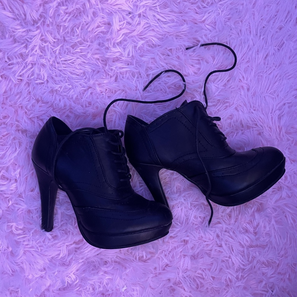 Black Lace Up Bootie Heels